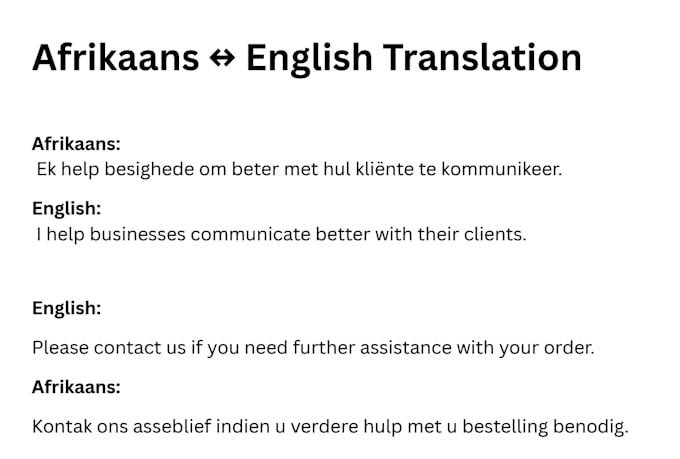translate afrikaans to english manually and accurately